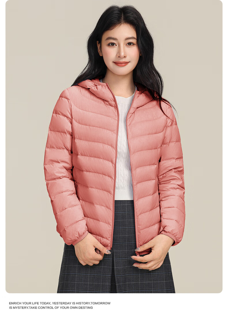 YAYA Lightweight Women's Down Jacket Warm Fashion Slim Short Duck Down Autumn Winter Hooded Lightweight Coat 27