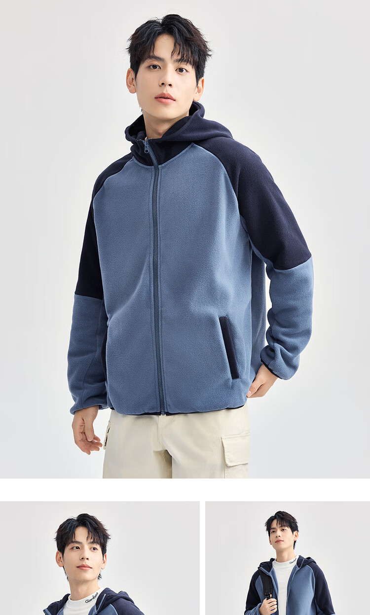 Giordano Men's Fleece Jacket Autumn Winter Colorblock Raglan Casual Hooded Fleece Jacket 13075804 9