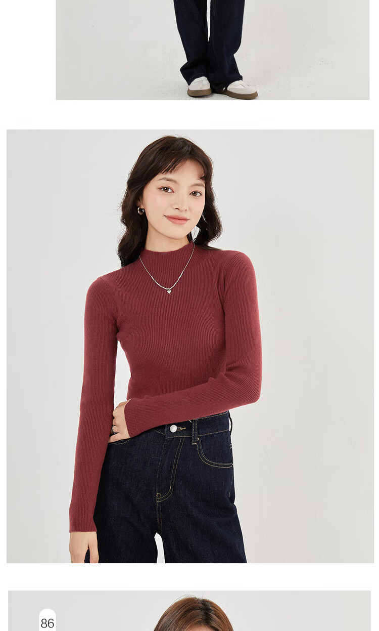 Giordano Women's Ultra-Fine Knit Solid Slim Fit Half Turtleneck Long Sleeve Base Sweater 13353811 15
