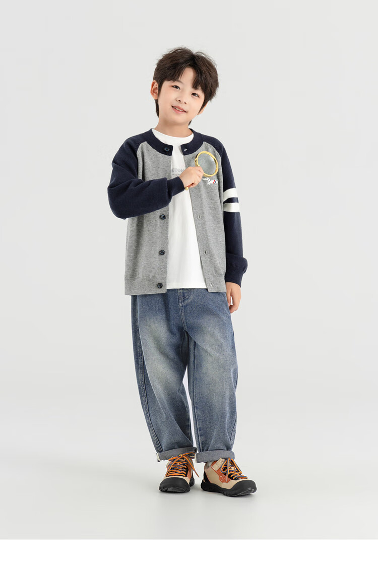 Duoduo Boys Cardigan Spring Autumn Layering Round Neck Sweater Children's 2026 New Cartoon Dog Colorblock Knit Top 20