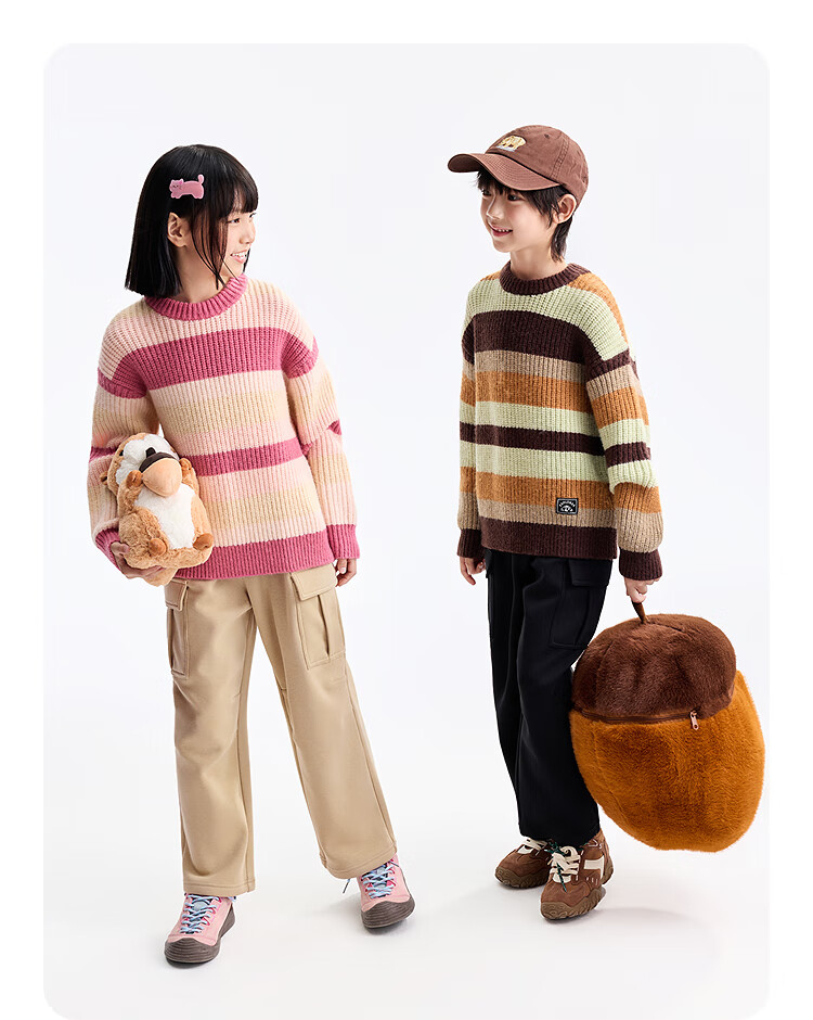 Annil Anti-Static Kids Fleece-Lined Pants Boys Girls Casual Trousers 2025 Winter New Stone Honey Coffee 150 9