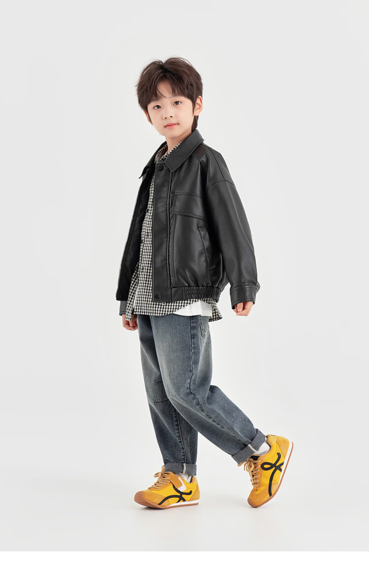 Duoduo Boys Casual Jacket Spring Autumn Fashion Stylish Trendy PU Leather Loose Fit Lapel Functional Windbreaker 11