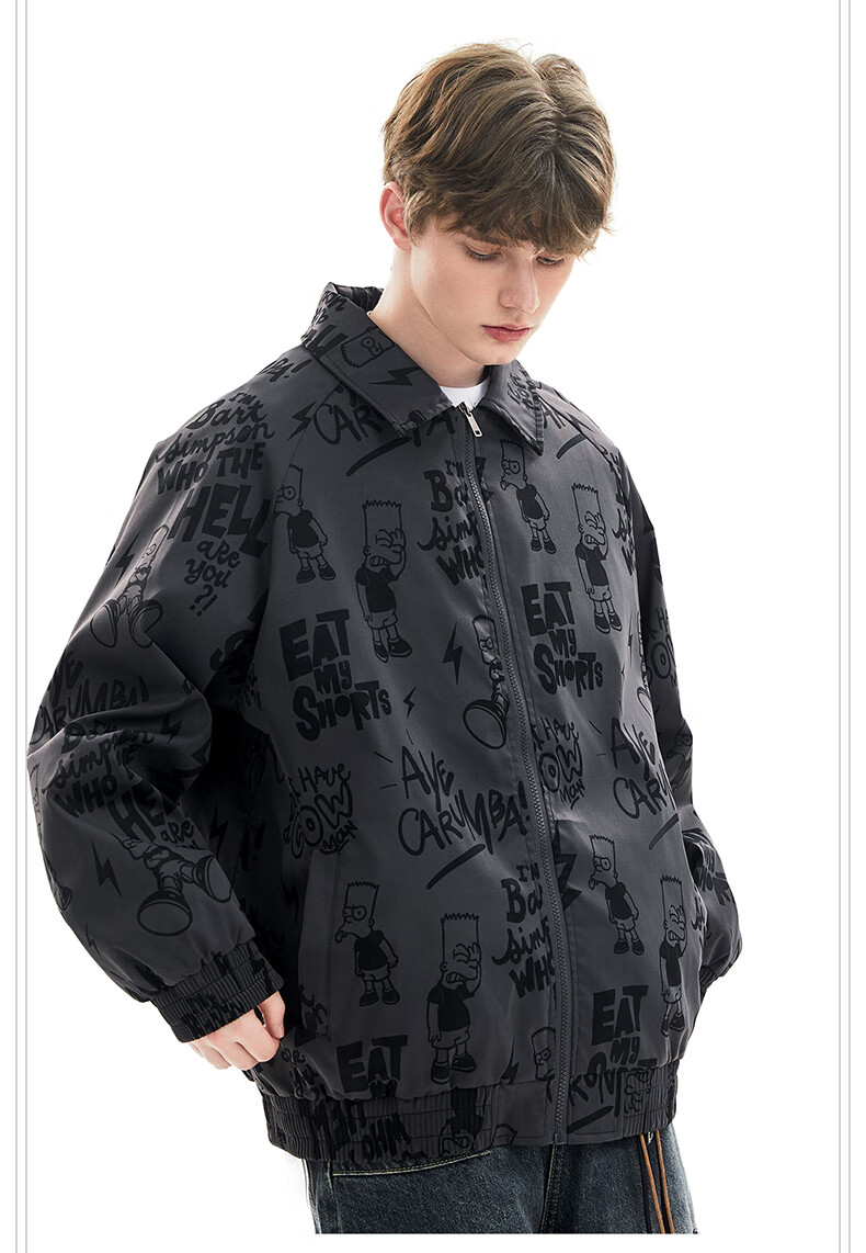 THE SIMPSONS Spring and Autumn Casual Loose Fit All-Over Print Polo Collar Trendy Unisex Jacket Purple Regular L 7