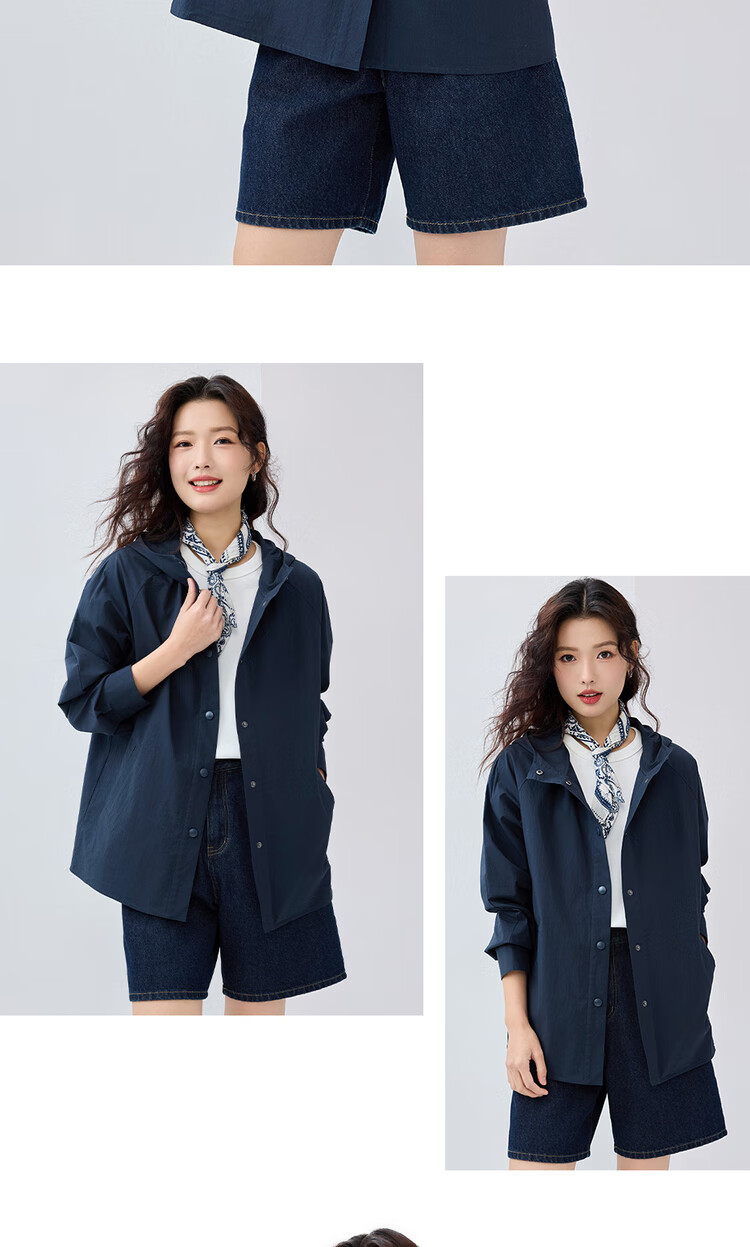 Giordano Women's Trench Coat Outdoor Camping Back Pleated Raglan Mid-Length Hooded Jacket 13375107 13