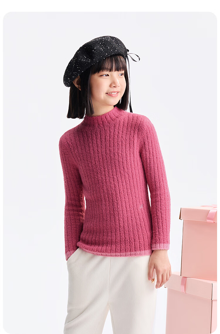 Annil Kids Girls Mid-Neck Long Sleeve Knit Sweater 2025 Winter New Warm Sweet Sweater Milk Candy White 110 6