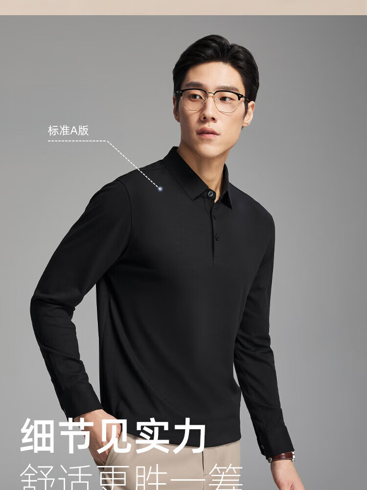 Youngor Antibacterial Antistatic Autumn Winter Men's Machine Washable Wool Business Casual Long Sleeve Polo Shirt 519960 3