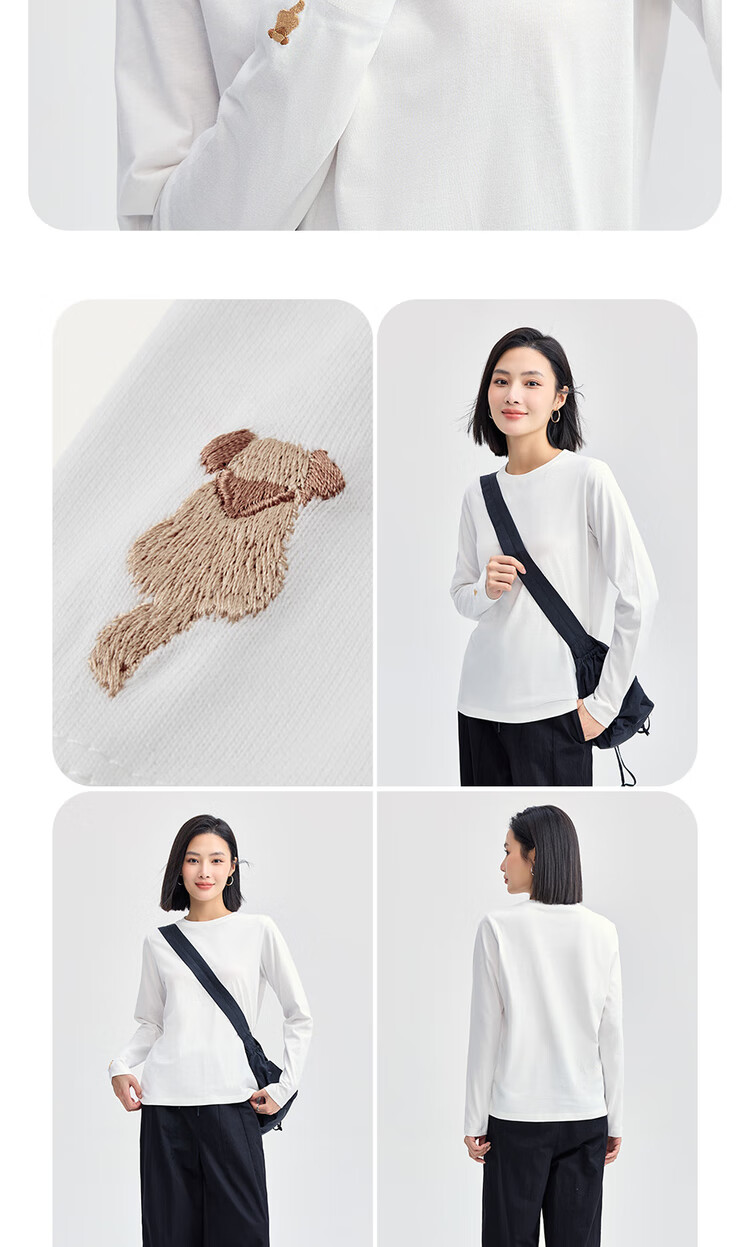Zara Women's Long Sleeve Cotton T-shirt with Animal Embroidery Casual Round Neck Pullover 05324859 11