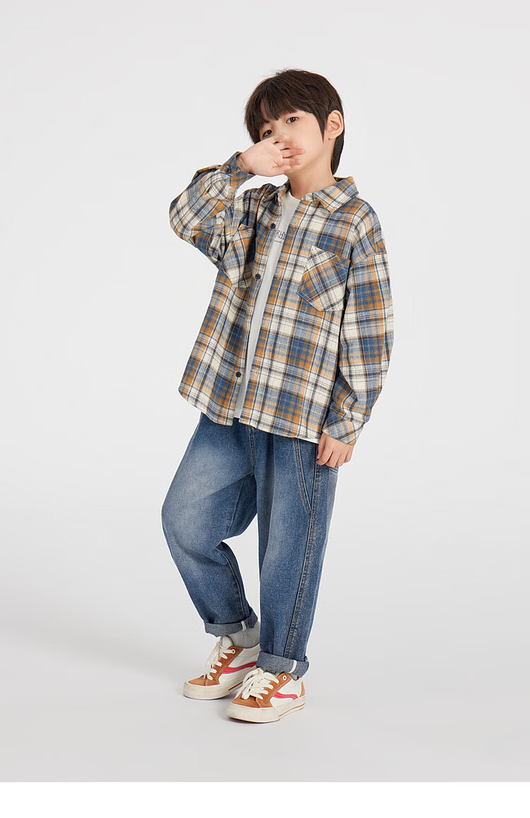 Duoduo Home [Green Blue Tune] Boys' Shirt 2025 Spring Season Change Children's Lightweight Jacket Soft Cotton Shirt for Older Kids 12