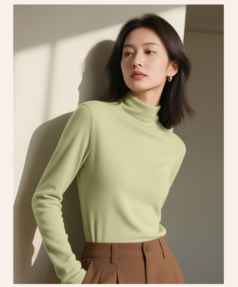 Baleno Women's Half Turtleneck Fleece-Lined Base Shirt 2025 New Double-Sided Velvet Autumn Winter Thermal Long Sleeve Top 5