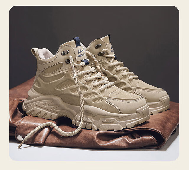 Warrior Men's 2025 Autumn Winter New Martin Boots Hiking Shoes Outdoor Workwear Warm Shoes Khaki Size 40 9