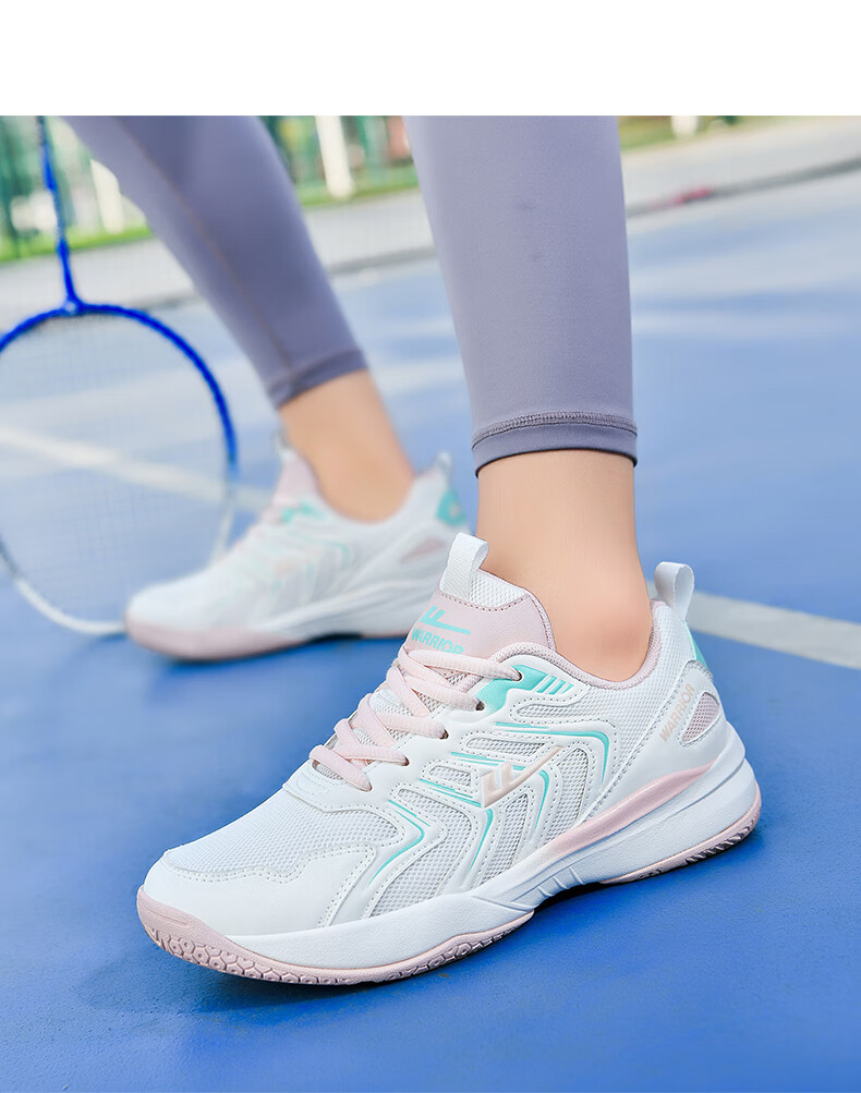 Warrior Badminton Shoes Table Tennis Shoes Tennis Shoes Training Shoes Unisex Parent-Child Model 1033 Size 40 White Pink 8