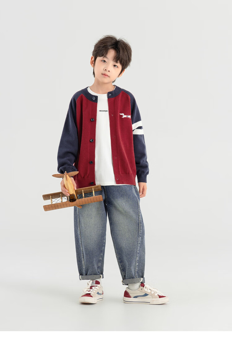 Duoduo Boys Cardigan Spring Autumn Layering Round Neck Sweater Children's 2026 New Cartoon Dog Colorblock Knit Top 5