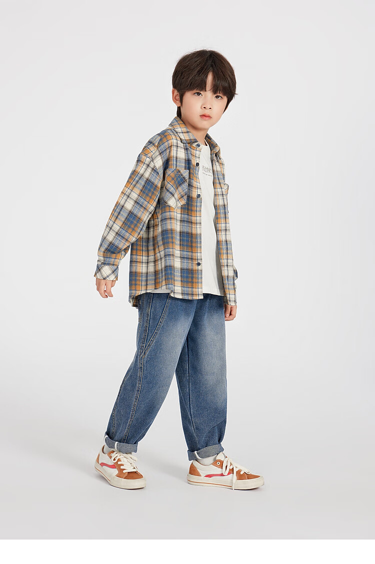 Duoduo Home [Green Blue Tune] Boys' Shirt 2025 Spring Season Change Children's Lightweight Jacket Soft Cotton Shirt for Older Kids 8