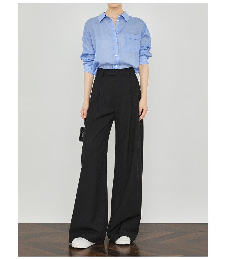 FAESSLIN [A4 Waist-Killing] Dark Gray High-Waisted Dress Pants for Women, 2026 Summer Thin Style, Elegant Draping Casual Wide-Leg Trousers for Wome 9
