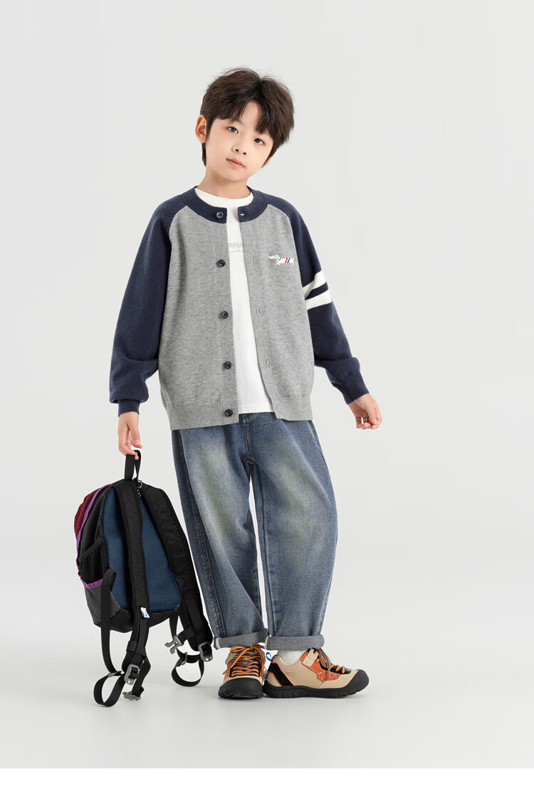 Duoduo Boys Cardigan Spring Autumn Layering Round Neck Sweater Children's 2026 New Cartoon Dog Colorblock Knit Top 15