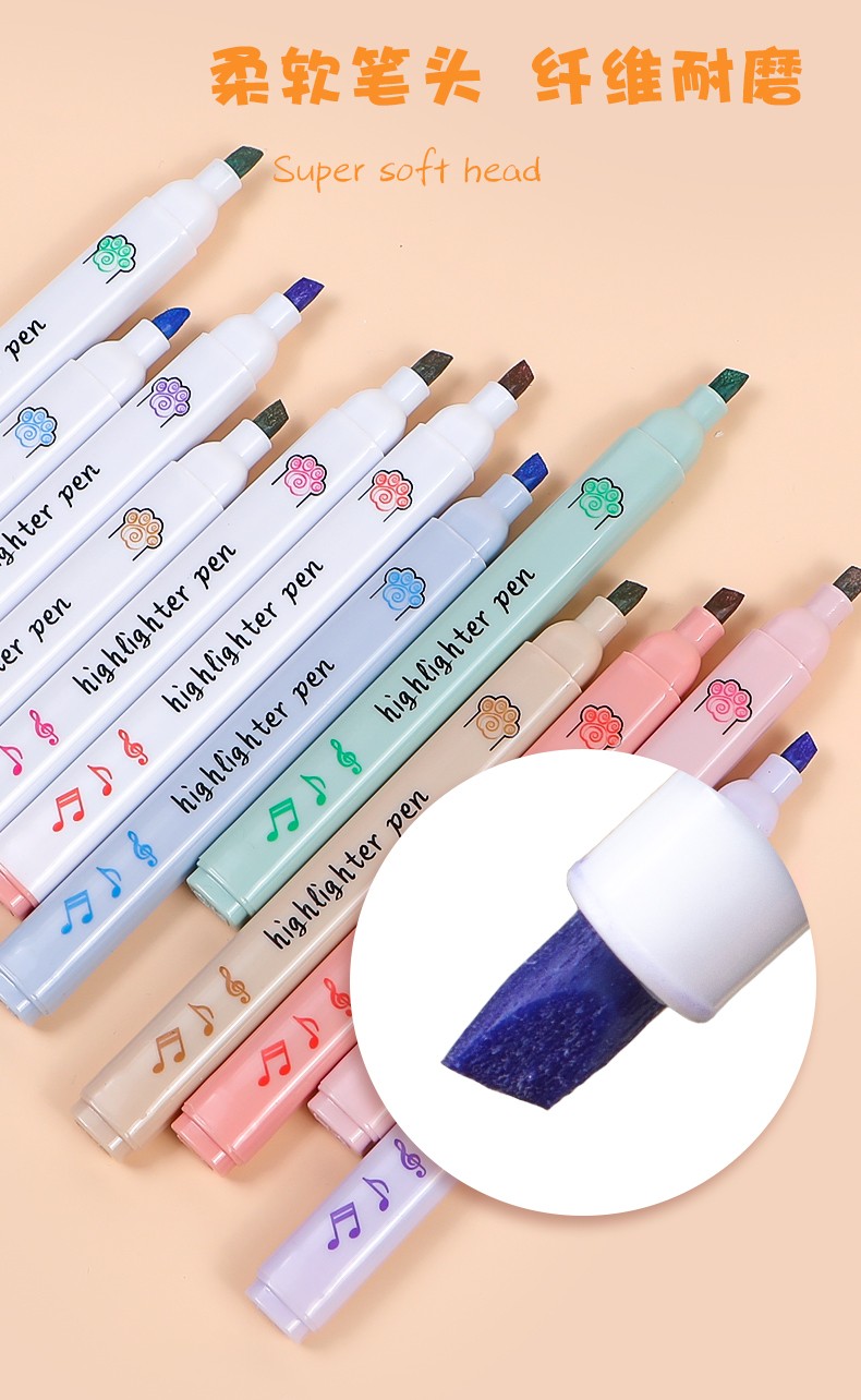 george willsons 猫爪软头荧光笔大容量彩色记号笔斧型细头划重点标记