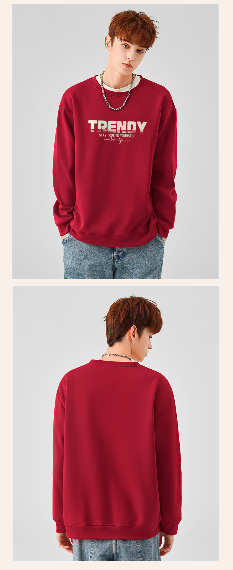 Baleno Men's Crew Neck Sweatshirt Autumn Winter New Casual Pullover Fleece Lined Warm Trendy Innerwear Top 13