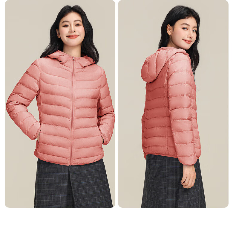YAYA Lightweight Women's Down Jacket Warm Fashion Slim Short Duck Down Autumn Winter Hooded Lightweight Coat 26