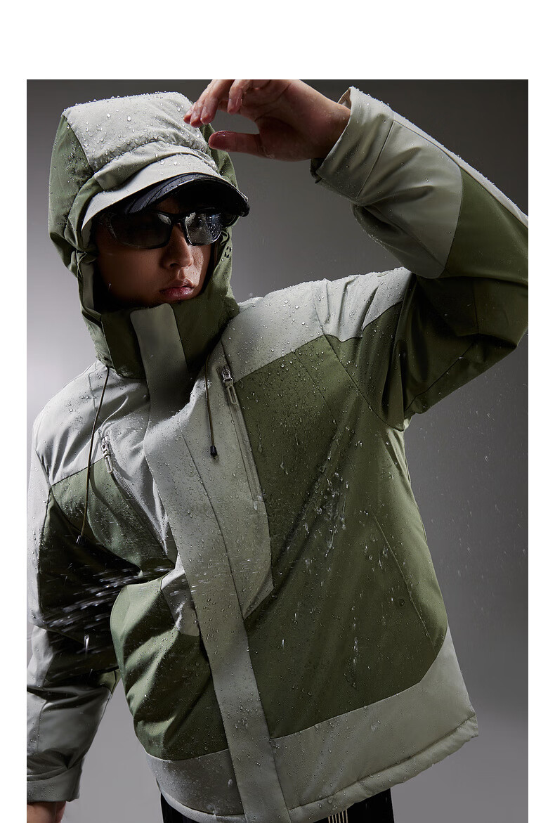 CABBEEN Men's Down Jacket with Three-Proof Fabric, Colorblock Design, Outdoor Detachable Hood Winter Coat 4