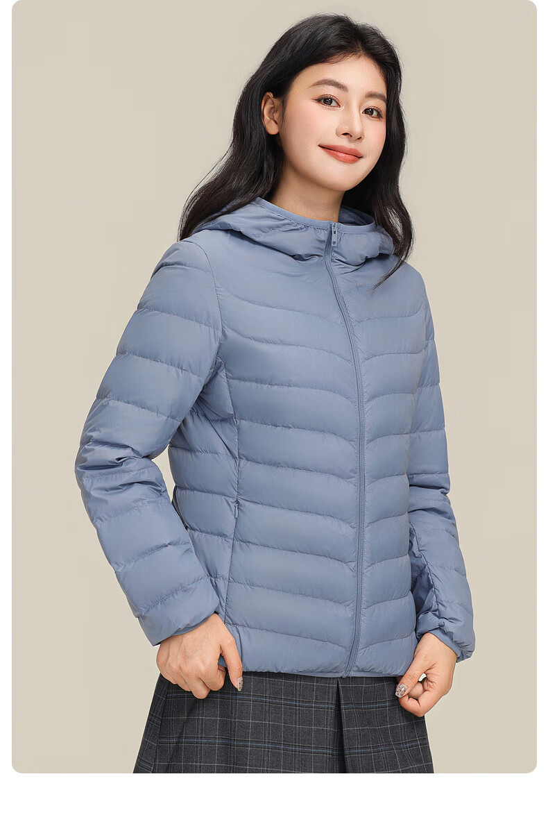 YAYA Lightweight Women's Down Jacket Warm Fashion Slim Short Duck Down Autumn Winter Hooded Lightweight Coat 13