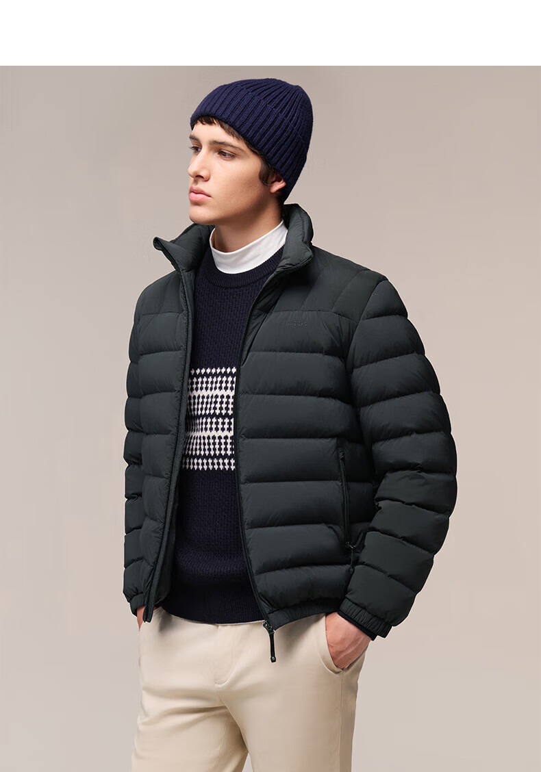 HAZZYS Men's Winter Goose Down Jacket Simple Casual Stand Collar Coat ASFZU0CDX09 7