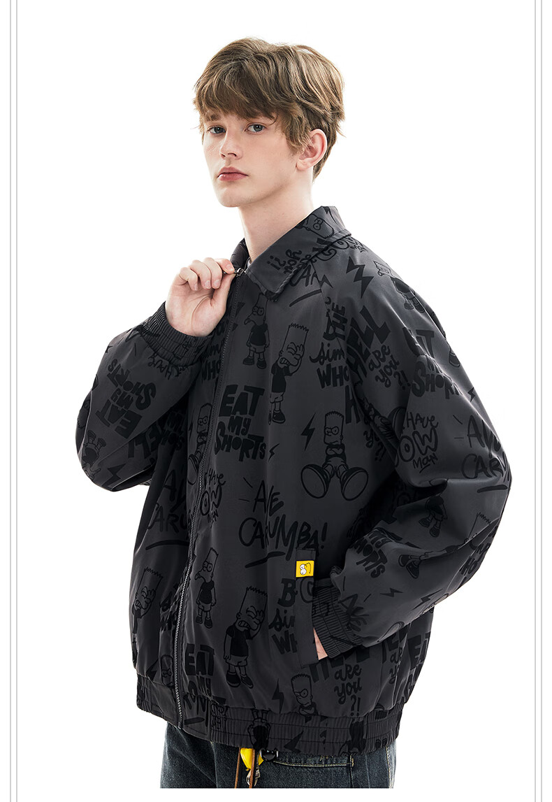 THE SIMPSONS Casual Loose Printed Polo Collar Trendy Unisex Jacket Purple Regular 2XL 9