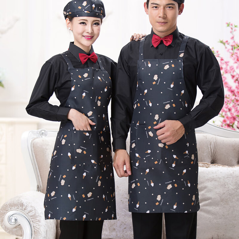 厨师围裙酒店餐厅厨房厨师工作服围裙咖啡厅长款挂脖防污围裙适合秋天