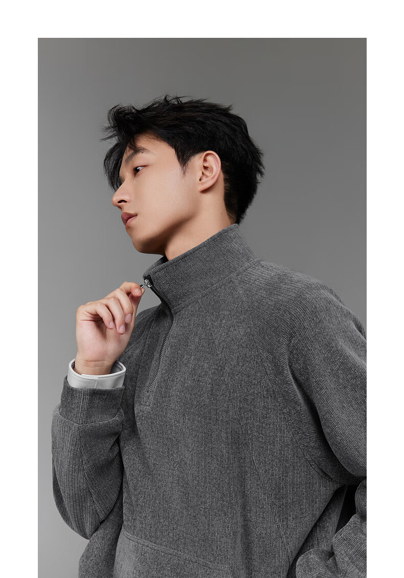 CABBEEN Velvet Y-Axis Stripe Men's Sweatshirt Special Fabric LOGO Single C Embroidery Winter Long Sleeve Sweatshirt 12