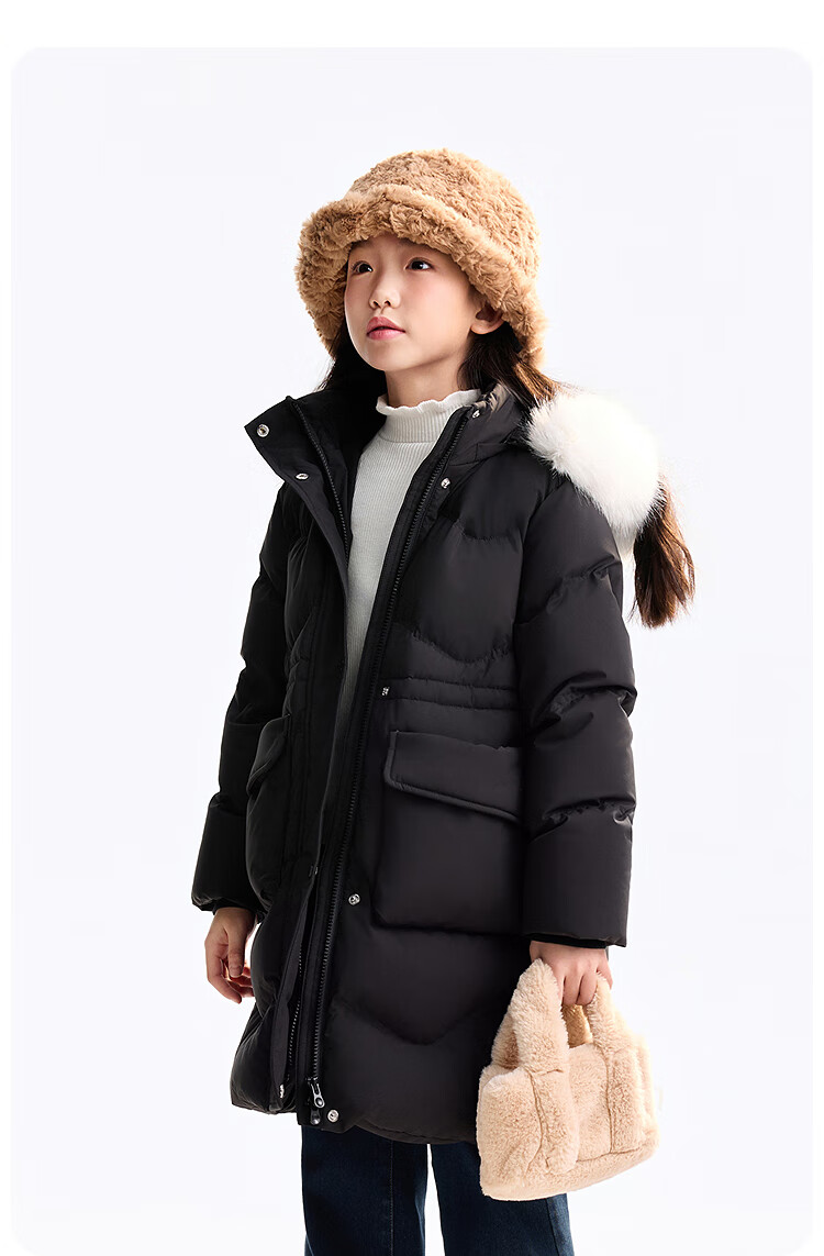 Annil Kids Girls Long Down Jacket 2025 Winter New Black 140 7