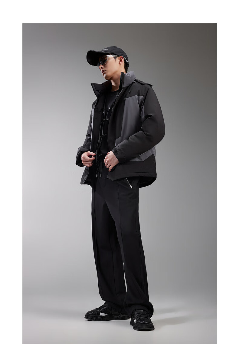 CABBEEN Men's Down Jacket with Three-Proof Fabric, Colorblock Design, Outdoor Detachable Hood Winter Coat 5