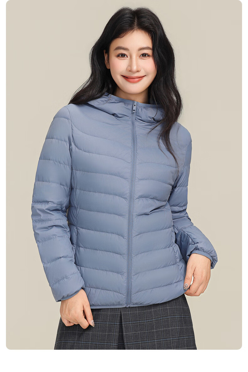 YAYA Lightweight Women's Down Jacket Warm Fashion Slim Short Duck Down Autumn Winter Hooded Lightweight Coat 16