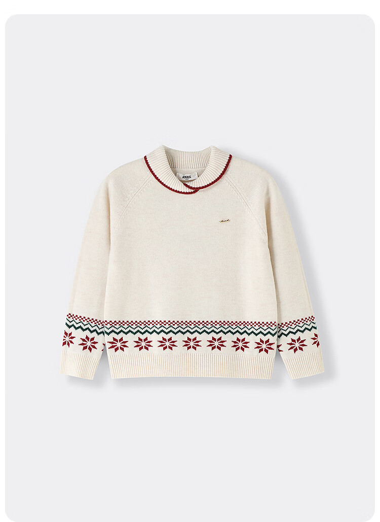Annil Kids Girls Long Sleeve Knit Sweater 2025 Winter New Sweet Doll Collar Sweater Milk Candy White 140 2
