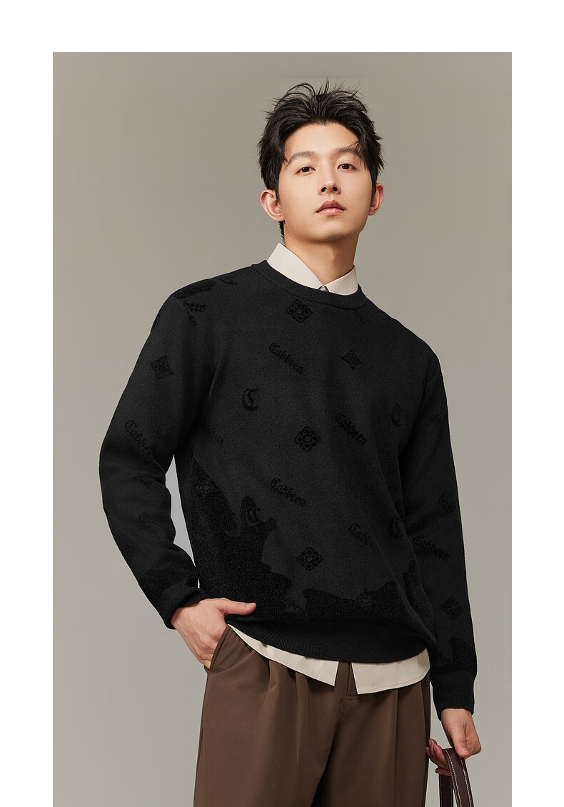 CABBEEN Men's Long Sleeve Sweater Logo Combined with Vintage Pattern 2025 Winter Knitwear 9
