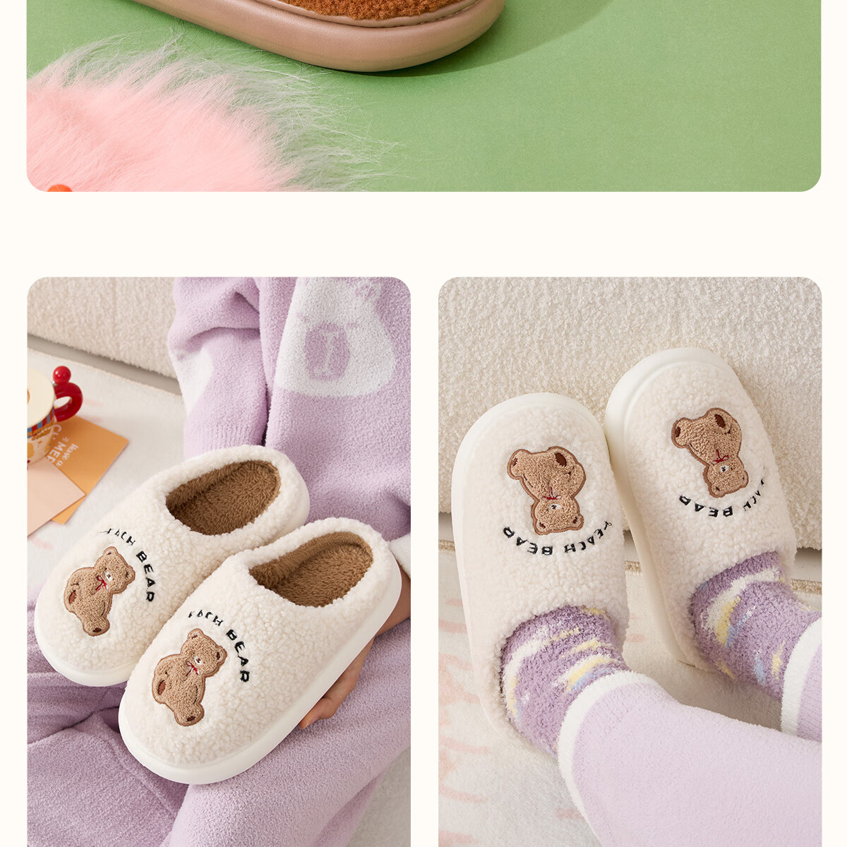 Grace Cute Cotton Slippers Women's Autumn and Winter Indoor Home Thickened Warm Anti-Slip Thick Bottom Slippers Women Winter 6