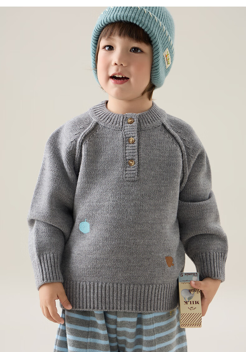 Papapapa Autumn Winter Kids Sweater Soft Skin-Friendly Warm Pullover Knitwear Light Gray 100 15