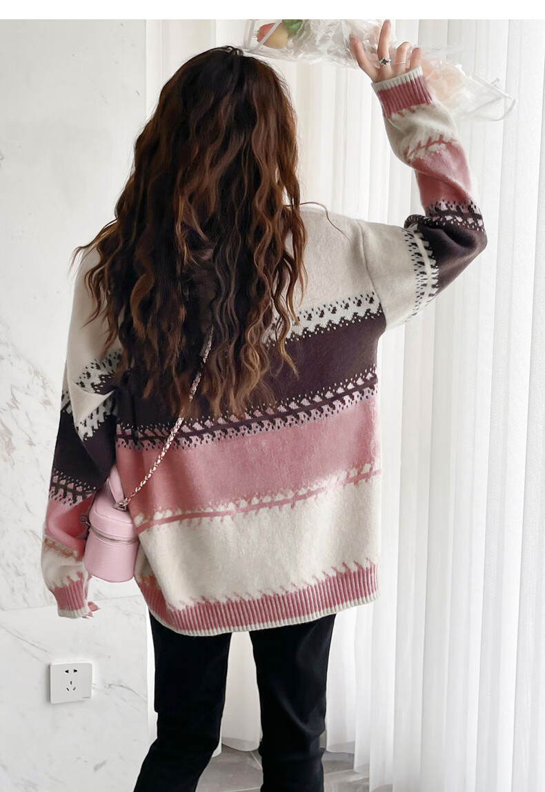 TonLion 2025 Autumn Women's Crew Neck Colorblock Wide Stripe Pullover Sweater Youthful Versatile Korean Casual Fashion 12
