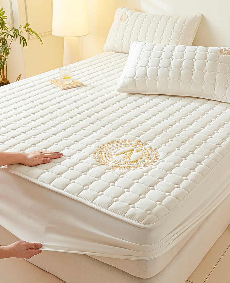 Hodo Class A Waterproof Fitted Sheet, 1.8m X 2m Mattress Protector Cover, Bed Cover with Quilted Lining, Urine-Proof Pad, Fully Enclosed Bed Sheet, White 2