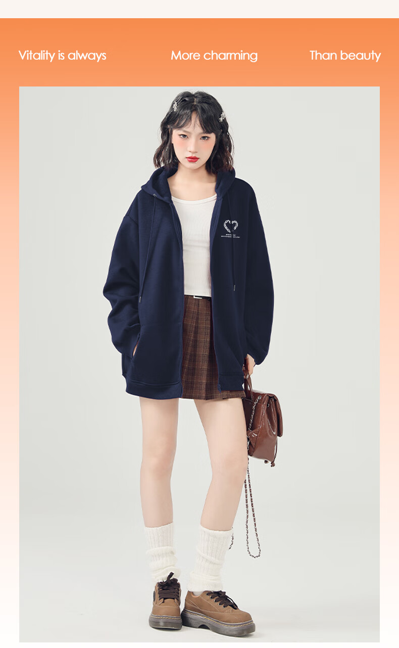 Jeanswest Women's Hooded Zip-Up Sweatshirt 2026 Spring New Casual Loose Campus Trendy Petite Jacket 7