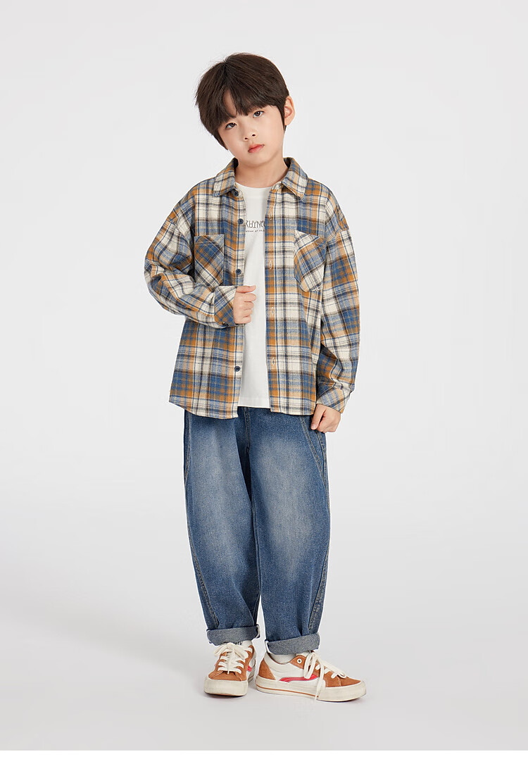 Duoduo Home [Green Blue Tune] Boys' Shirt 2025 Spring Season Change Children's Lightweight Jacket Soft Cotton Shirt for Older Kids 15