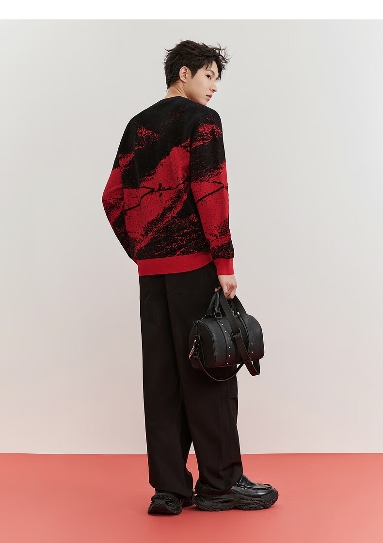 CABBEEN Ink Texture Jacquard Artistic Color-Block Knit Sweater Men 2026 Spring Soft Warm Long Sleeve Pullover 17
