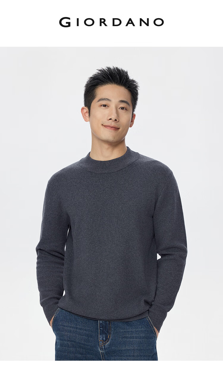 Giordano Men's Blended Sweater Autumn Winter New Solid Color Base Shirt Half Turtleneck Long Sleeve Knitwear 18055616 3