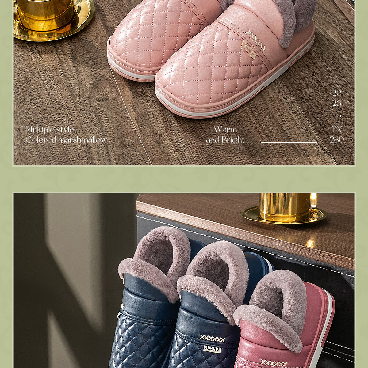 Grace Waterproof Cotton Slippers Women 2025 New Autumn Winter Indoor Home Warm Non-Slip Fully Covered Heel Cotton Shoes Men Winter 7