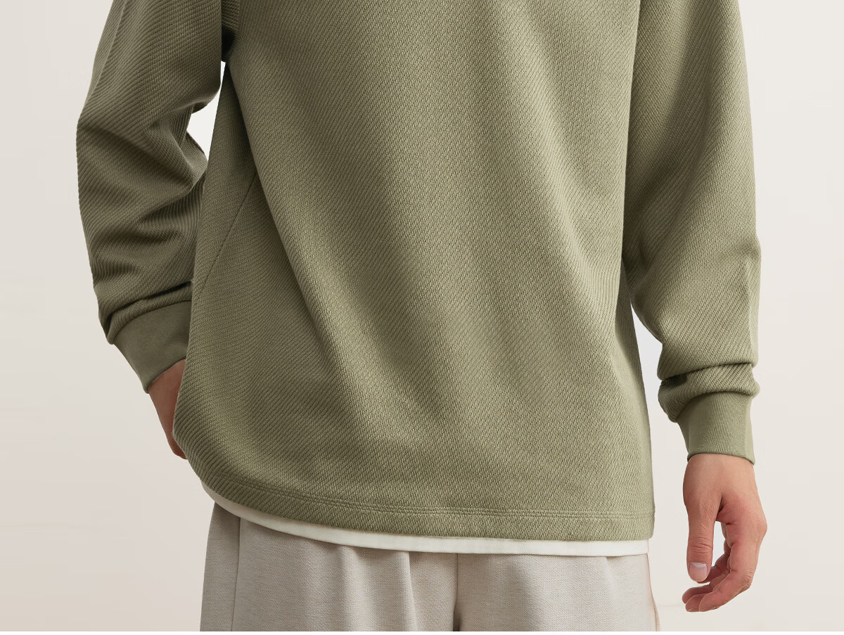 MARKLESS Men's 2025 Autumn New Loose Fit Khaki Green Layered Long Sleeve Sweatshirt, Size L, Model 5406 3