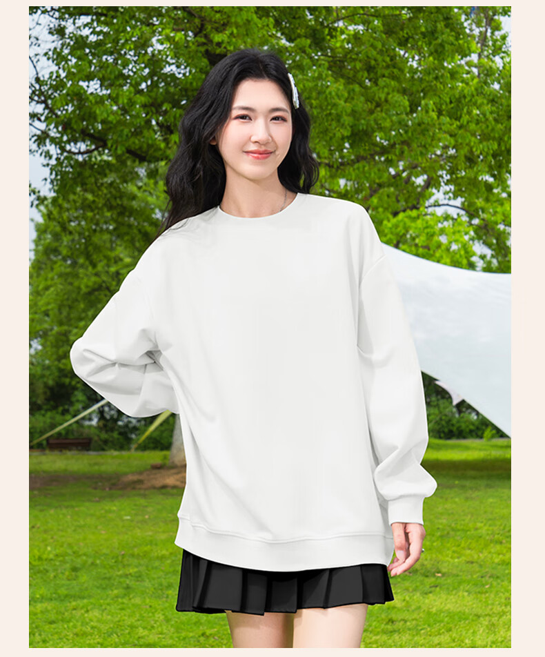 Baleno Fleece-Lined Crew Neck Pullover Sweatshirt for Women 2025 Autumn Winter New Solid Color Loose Warm Long Sleeve Top Without Hood 4