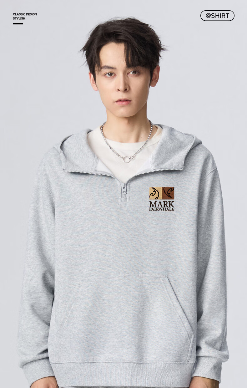 Mark Fairwhale Men's Hoodie Autumn Winter 2025 New Half-Zip American Style Loose Casual Pullover Wine Red XL 2