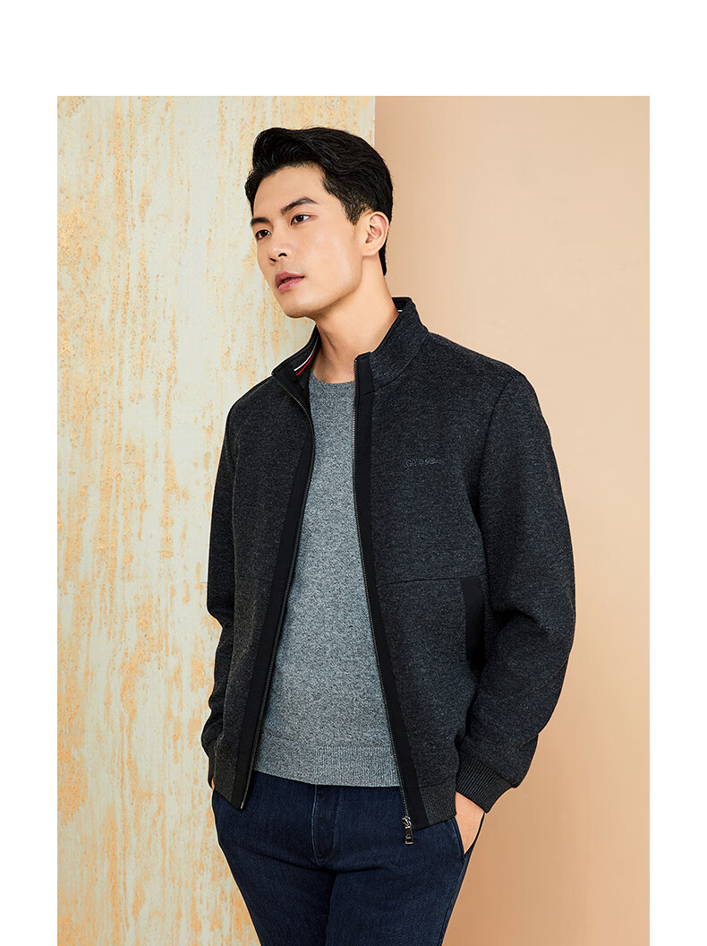 Goldlion GY Jacket Autumn Winter Versatile Stand Collar Warm Wool Coat Men JWL0279-MK114 Gray 2XL 5