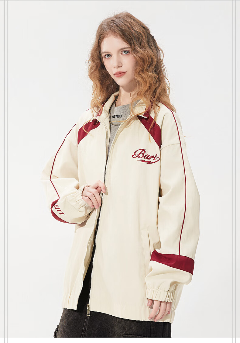 THE SIMPSONS Casual Loose Trendy Embroidered Colorblock Unisex Jacket Coat Gray Regular L 22