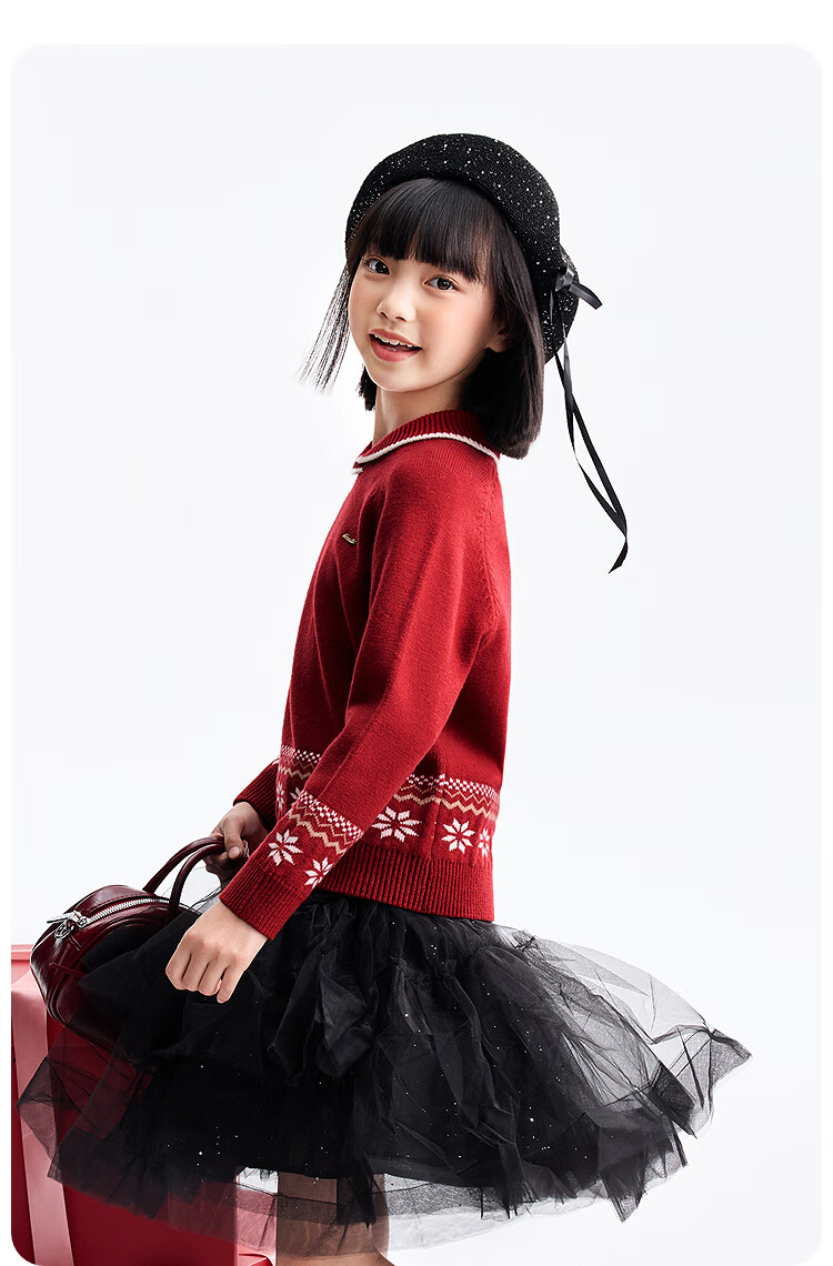Annil Kids Girls Long Sleeve Knit Sweater 2025 Winter New Sweet Doll Collar Sweater Milk Candy White 140 3