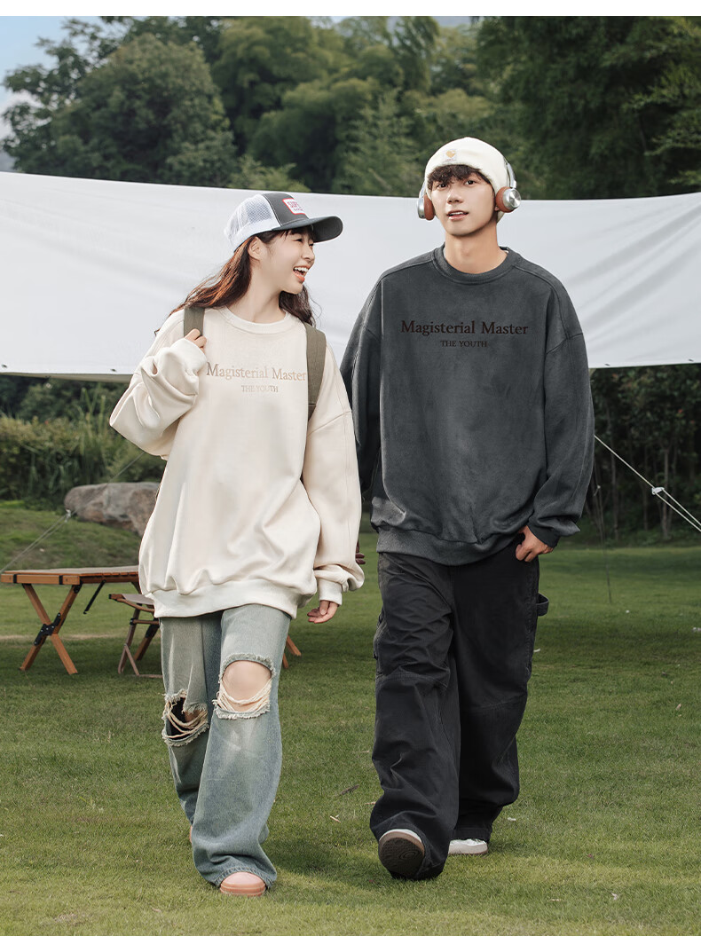 WOOD SOON Men's Vintage American Style Loose Fit Pullover Sweatshirt Autumn Winter Heavyweight Casual Top 3