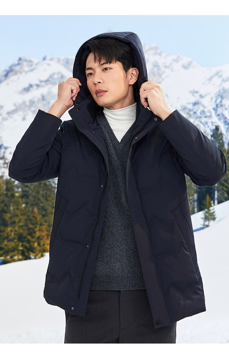 Goldlion GY Men's Thickened Warm Detachable Hood Mid-Length Down Jacket DGH0226-MK123 Navy XL 4